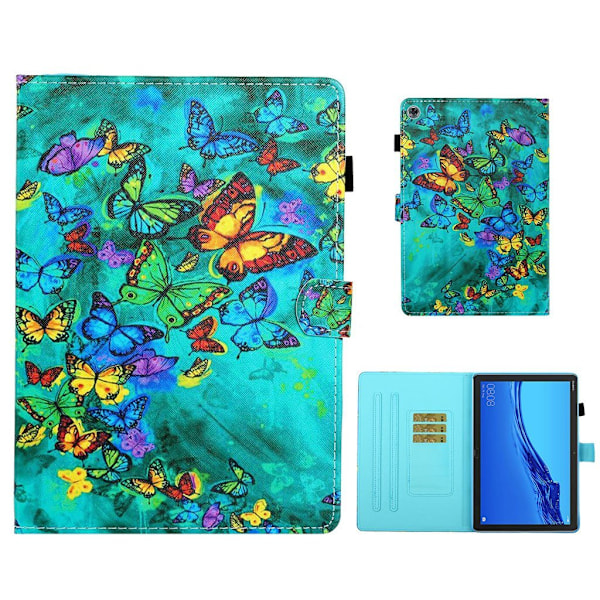 Huawei MediaPad M5 Lite 10 kuvio nahkainen flip case - Värikkäitä Perhosia Multicolor