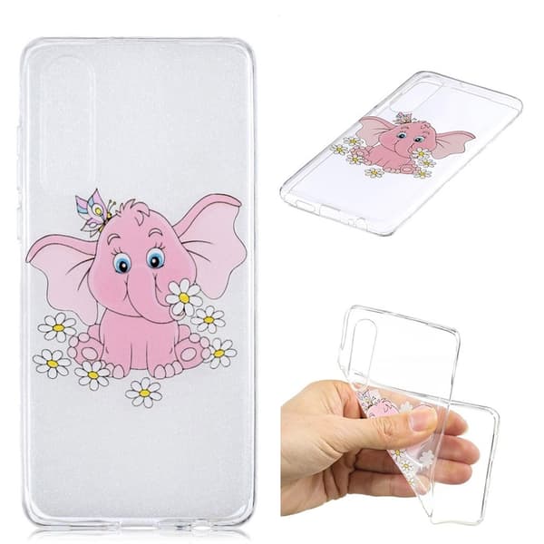 Huawei P30 trykt mønster blødt etui - Lyserød Elefant Pink