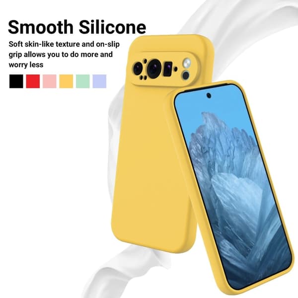 Matt Google Pixel 9 Pro XL skal av flytande silikon - Gul Gul