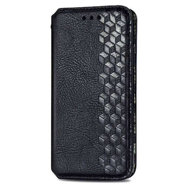 Læder Etui med A Stilfuldt Rhombus Tryk til Motorola Moto G23 / G13 - Sort Black