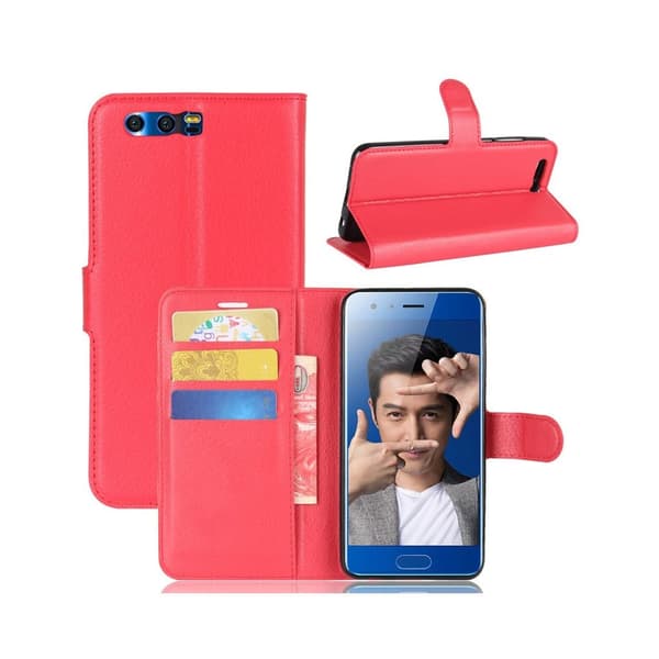 Huawei Honor 9 Etui laget av kunstlær og silikon – Rød Red