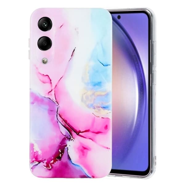 Samsung Galaxy S25 Edge Case Marble Pattern Painted Flexible telefonbagcover - Lyserød / Blå Pink