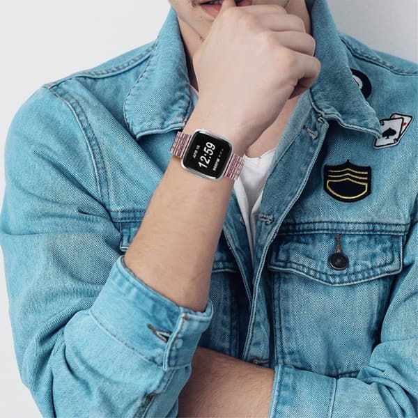 Fitbit Versa 2 / Versa Lite klockarmband i rostfritt stål med sju pärlor - Rosa Ros Rosa