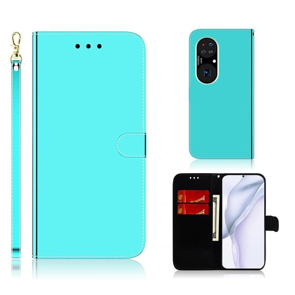 Mirror Huawei P50 Pro Flip Etui - Cyan Green