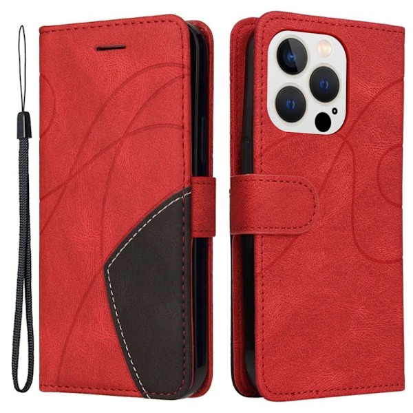 Tekstureret iPhone 14 Pro læderetui med rem - Rød Red