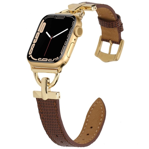 Apple Watch (45 mm) klockarmband i texturerat PU-läder - Kaffe / Guld Guld