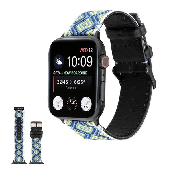 Apple Watch Series 6 / 5 44mm ethnic ægte læder rem - blå Blue