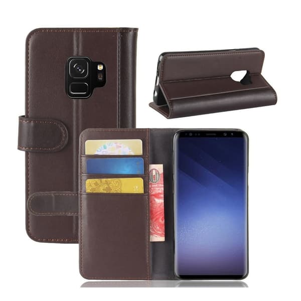 Samsung Galaxy S9 Etui laget av split lær og silikon - Brun Brown