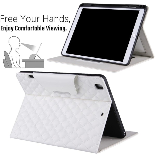 iPad 10.2 (2021) elegant grid décor leather flip case - White White