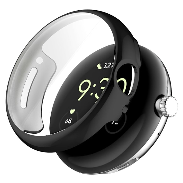 Google Pixel Watch electroplating cover with screen protector - Black Svart