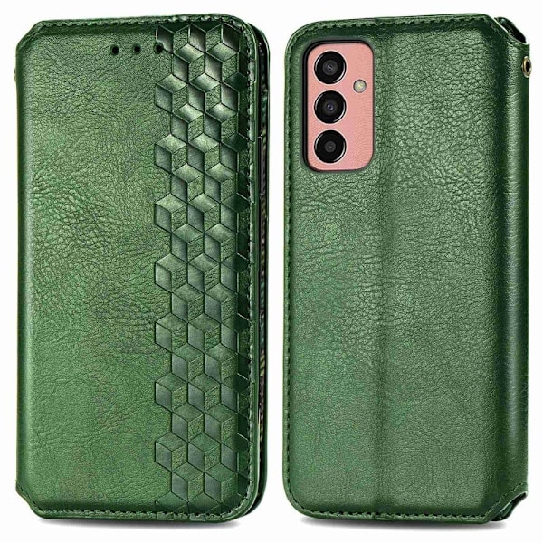 Läder Samsung Galaxy M13 4G fodral med romb-design - Grön Grön