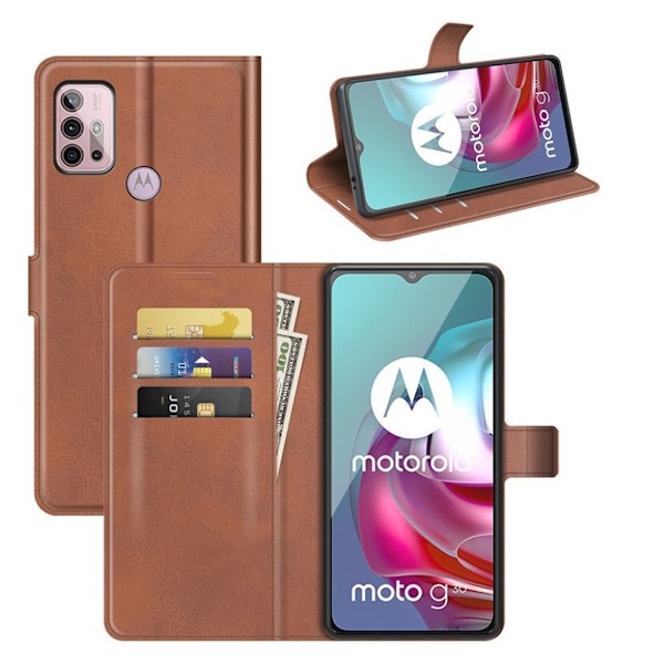 Wallet-style Læder Etui til Motorola Moto G30 / G10 - Lysebrun Brown