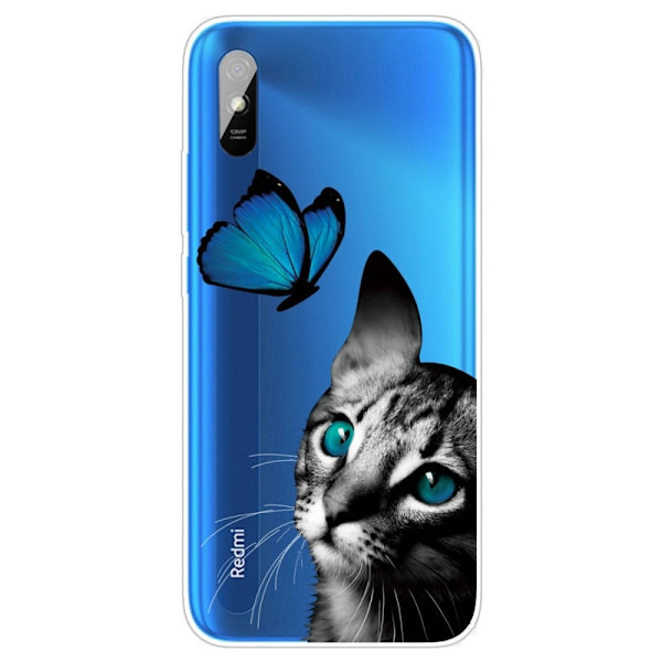 Deco Xiaomi Redmi 9A Etui - Kat og Sommerfugl Silver grey