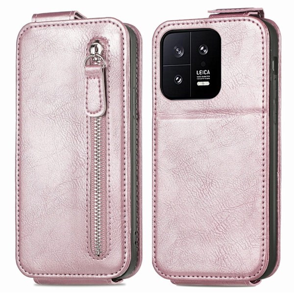 Vertical Flip Phone Suojakotelo With Zipper For Xiaomi 13 - Ruusukulta Pink