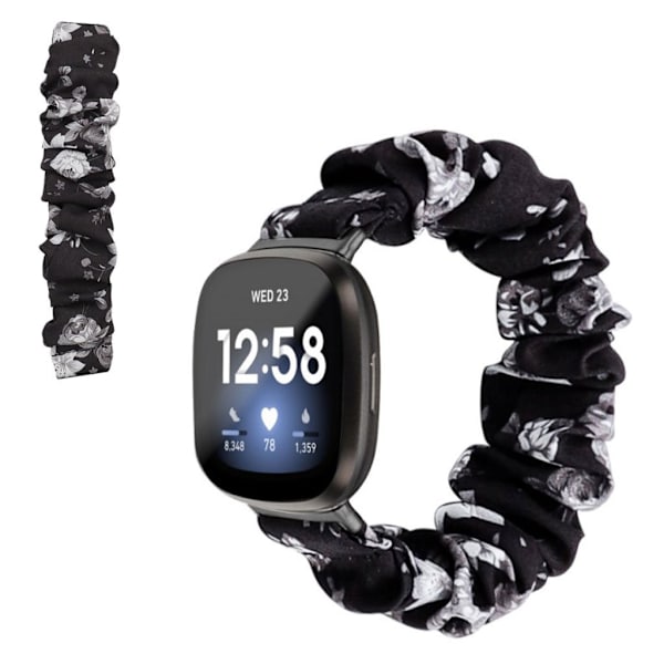 Fitbit Versa 3 / Sense hair band fabric rem - sort / grå blomst Black