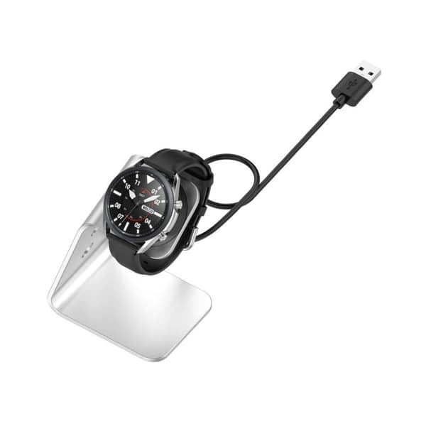 Alumiininen USB-latausteline Samsungin kellolaitteelle - Hopea Silver grey