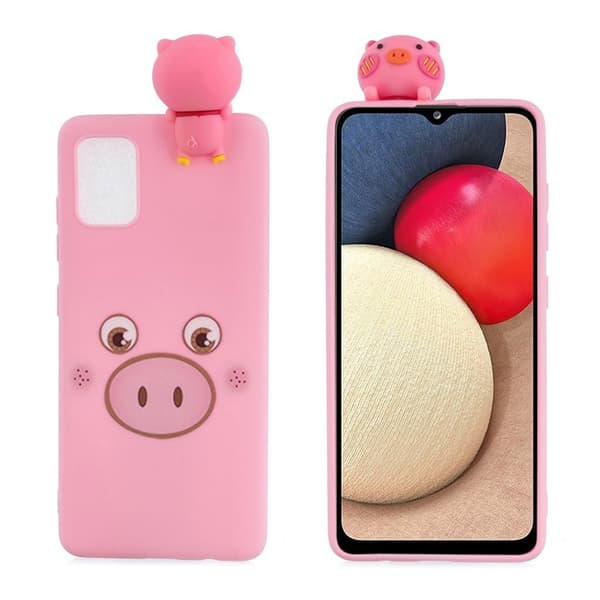 Cute 3D Samsung Galaxy A02s Etui - Lyserød gris Pink