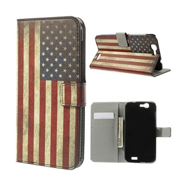 Moberg Huawei Ascend G7 Læder Flip Etui - Vintage USA Flag Multicolor