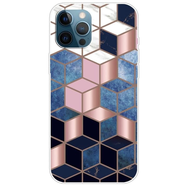 Marmormotiv iPhone 14 Pro Max skal - Blå / Guld Kub multifärg