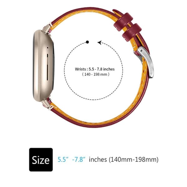 Fitbit Sense / Versa 3 klokkerem i ekte skinn - Rød Red