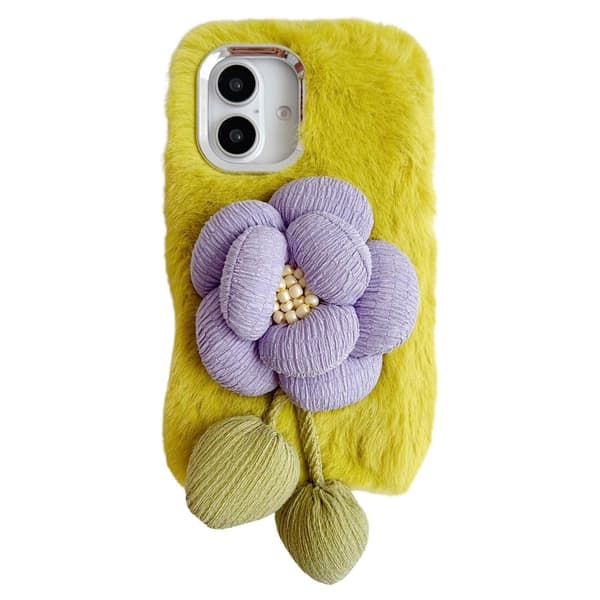 iPhone 16 Plus Plysch Telefonskal 3D Blomma Dekor Fluffig Flexibel Baksida - Grön Grön