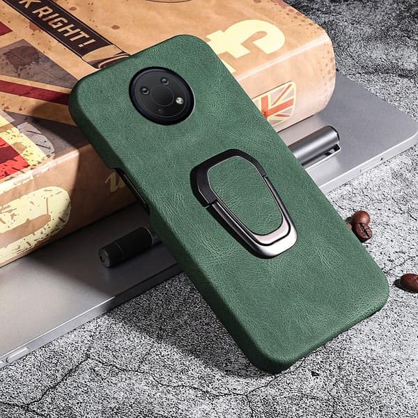 Stødsikkert lædercover med oval kickstand til Nokia G10 - Grøn Green