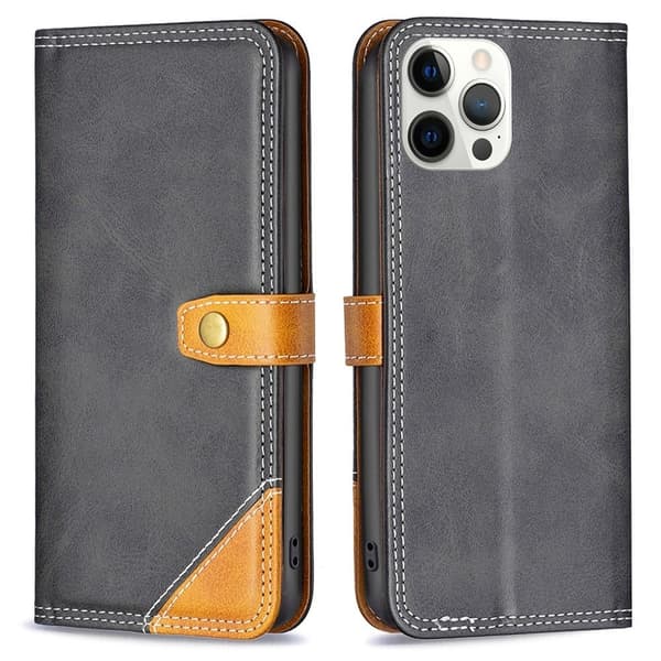 BINFEN tofarget læretui for iPhone 12 Pro Max - Svart Black