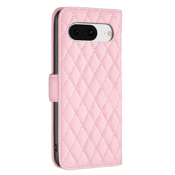 Rombemønster, matt flip-deksel for Google Pixel 8 - Rosa Pink