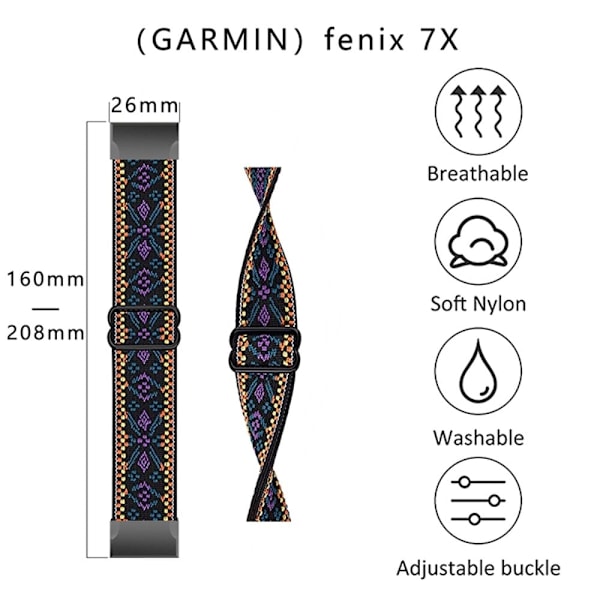 Elastisk nylon-urrem med cool mønster til Garmin-ur - Farverig Multicolor