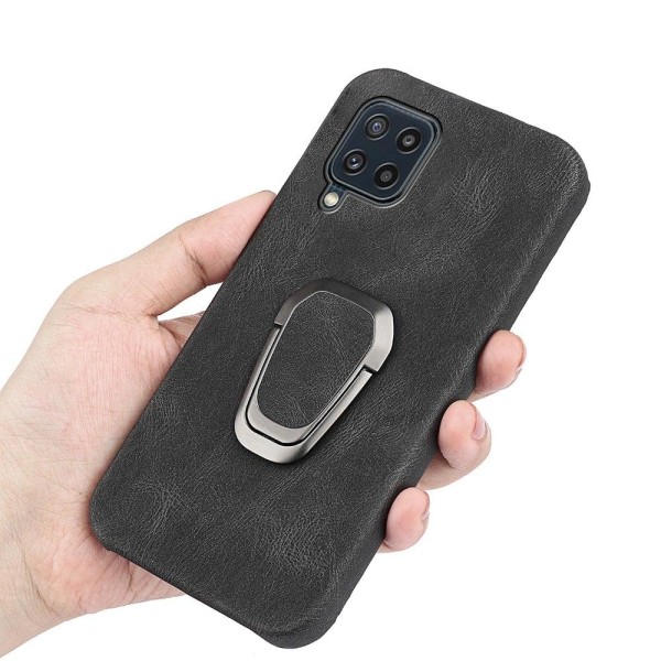 Stötsäkert läderfodral med oval kickstand för Samsung Galaxy M32 - Blå Blå