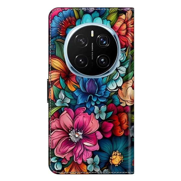 Honor Magic7 Pro 5G Fodral med kortplats Mönster Tryckt Flexibelt+Vegan Läder Flip Telefonskal - Staphyllum multifärg