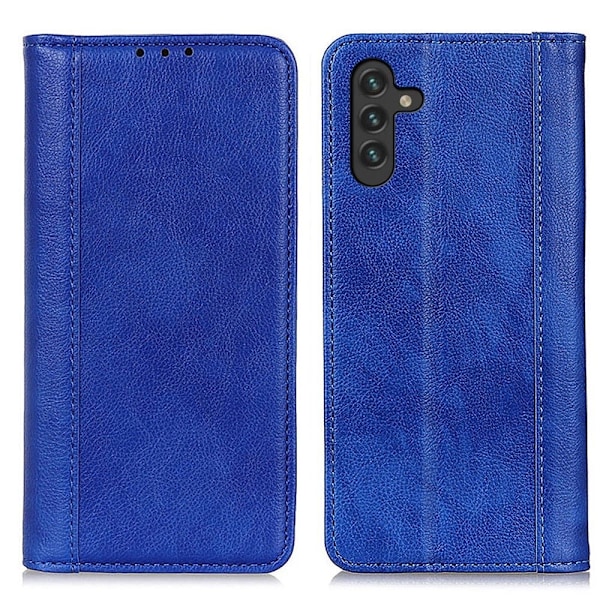 Äkta läder Samsung Galaxy A13 5G fodral med magnetisk stängning Blå