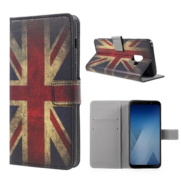 Samsung Galaxy A8 (2018) mønstret PU læder flip etui - Britisk Flag Multicolor