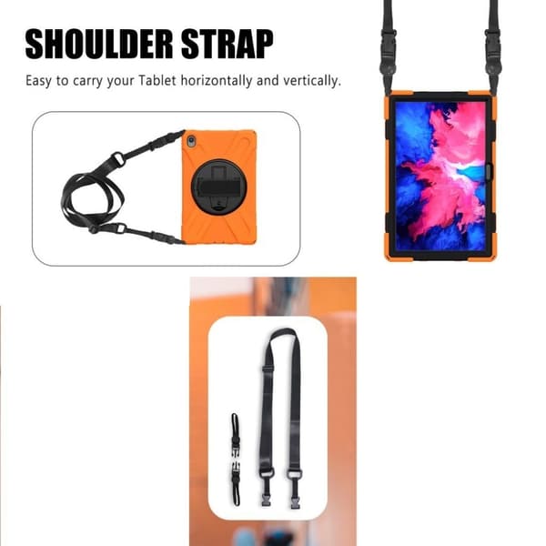 Lenovo Tab P11 360 vridbart stöd med rem + silikonfodral - Orange Orange