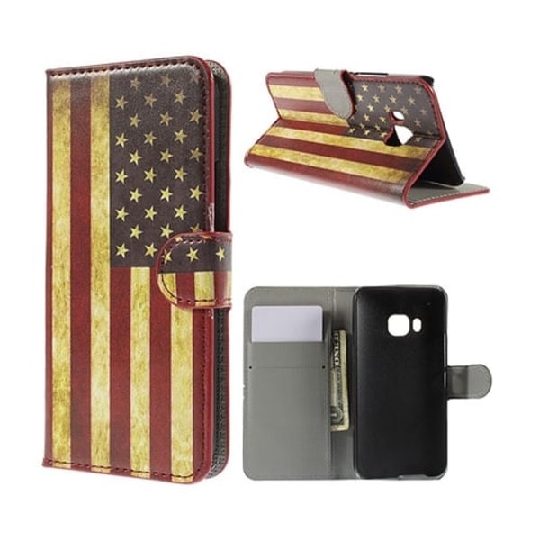 Moberg HTC One M9 Læder Etui Med Kortholder - Klassisk USA Flag Multicolor