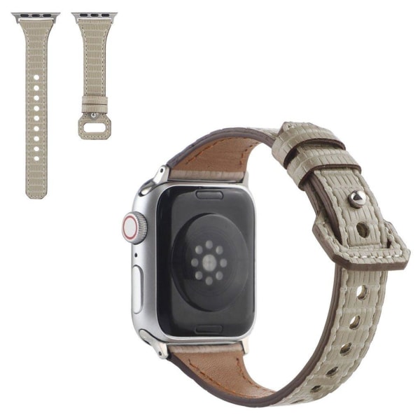 Apple Watch 42mm - 44mm bambukuvioitu aito nahkaranneke - Harmaa Silver grey