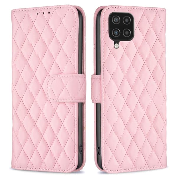 Rhombus Mønster Matte Flip Case til Samsung Galaxy A12 5G - Lyserød Pink