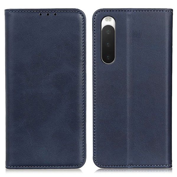Lompakko-style Aitoa Nahkaa Läppäkotelo For Sony Xperia 10 V - Sininen Blue