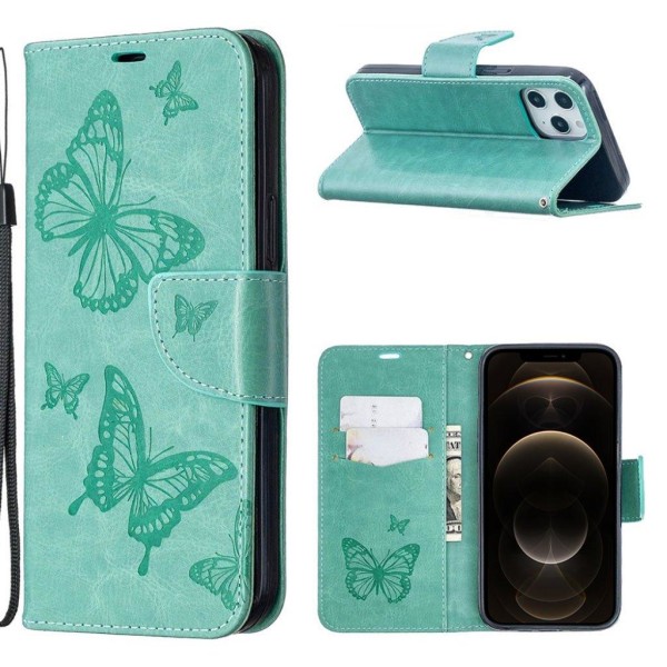 Butterfly iPhone 12 Pro Max Læderetui - Grøn Green