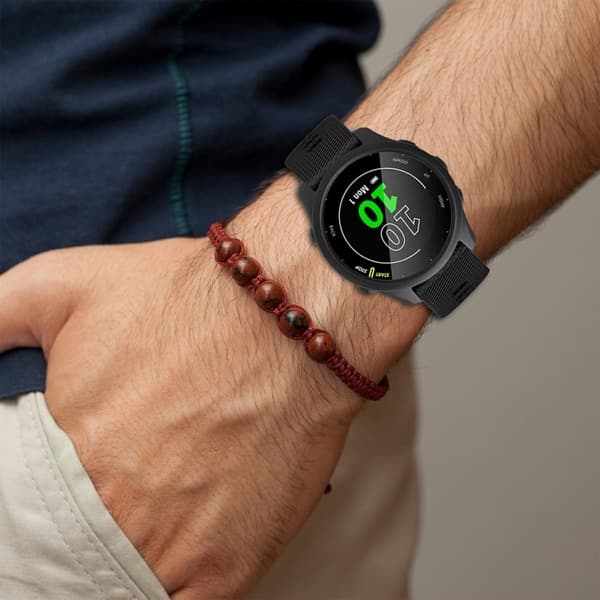 Garmin Forerunner 255 / Forerunner 265 Ristikkäisrakenteinen silikoniranneke kellon kotelolla - Tummanharmaa Silver grey