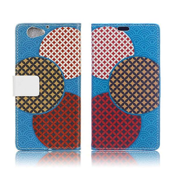 HTC A9s fleksibelt læder-etui m. kortholder - Cirkelmønster Multicolor