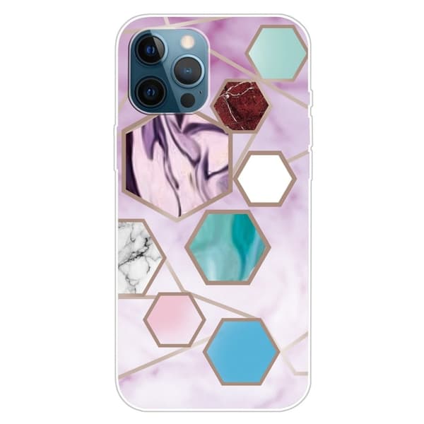 Marble iPhone 15 Pro Etui - Sekskant Fragmenter i Lilla Purple