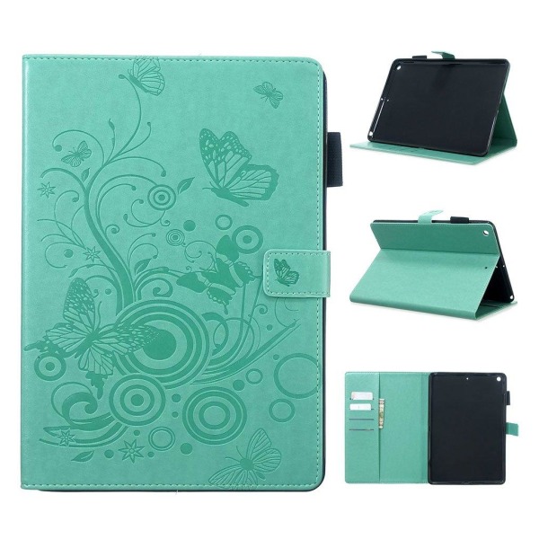 iPad 10.2 (2019) imprint butterfly leather flip case - Cyan Grön