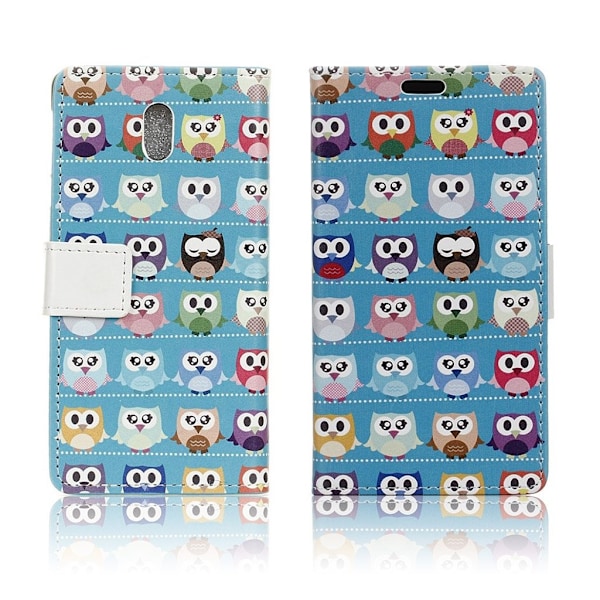Samsung Galaxy J5 (2017) vintagetyylinen nahkakotelo - Sinisen taustan pöllöt Multicolor