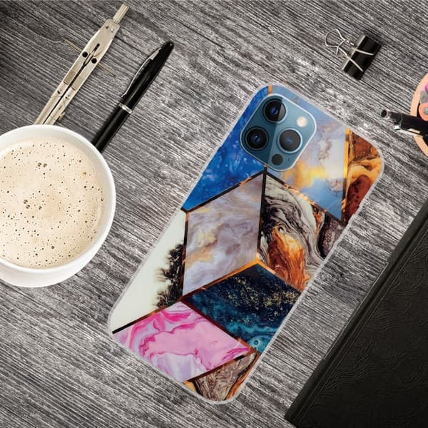 Marble iPhone 15 Pro Etui - Vibrant Klinkekule Diamant Multicolor