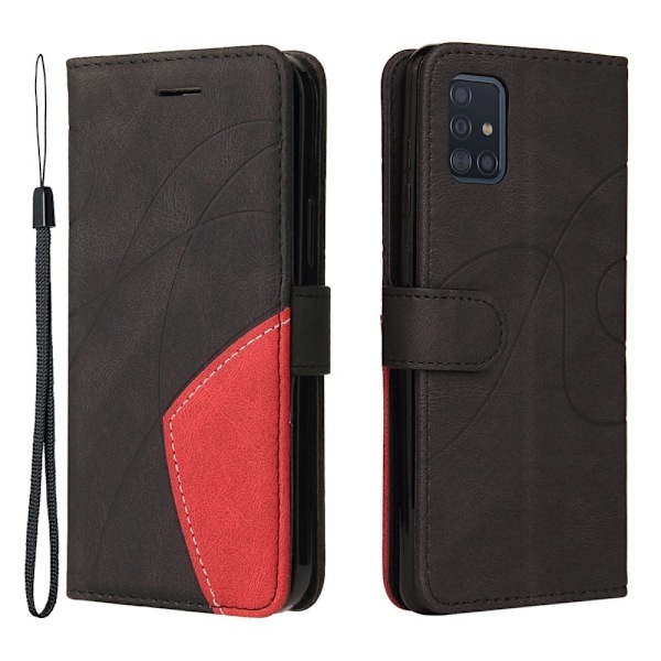 Tekstureret Læder Etui med Strop Til Samsung Galaxy A51 - Sort Black
