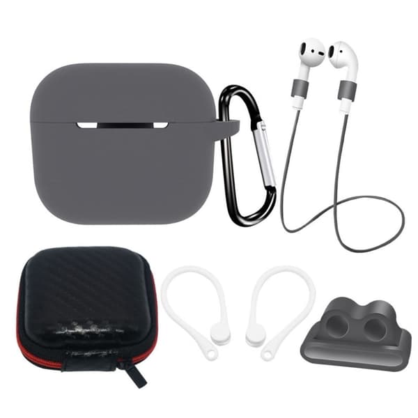 AirPods 3 silikone cover med opbevaringspose og tilbehør - Grå Silver grey