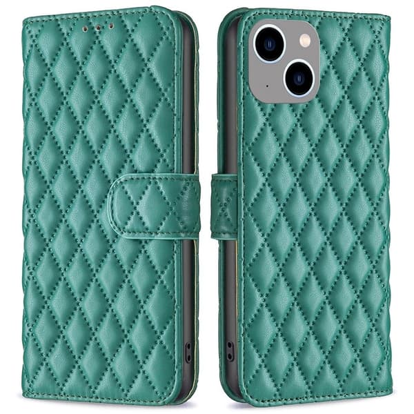 Matt iPhone 14 Plus fodral med rombmönster - Grön Grön