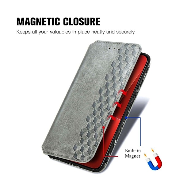 Nahkakotelo With A Stylish Rhombus Imprint For Xiaomi 13 - Harmaa Silver grey