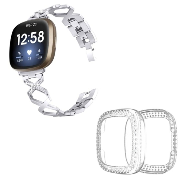 Fitbit Sense / Versa 3 X-shape with rhinestone décorated watch s Silvergrå